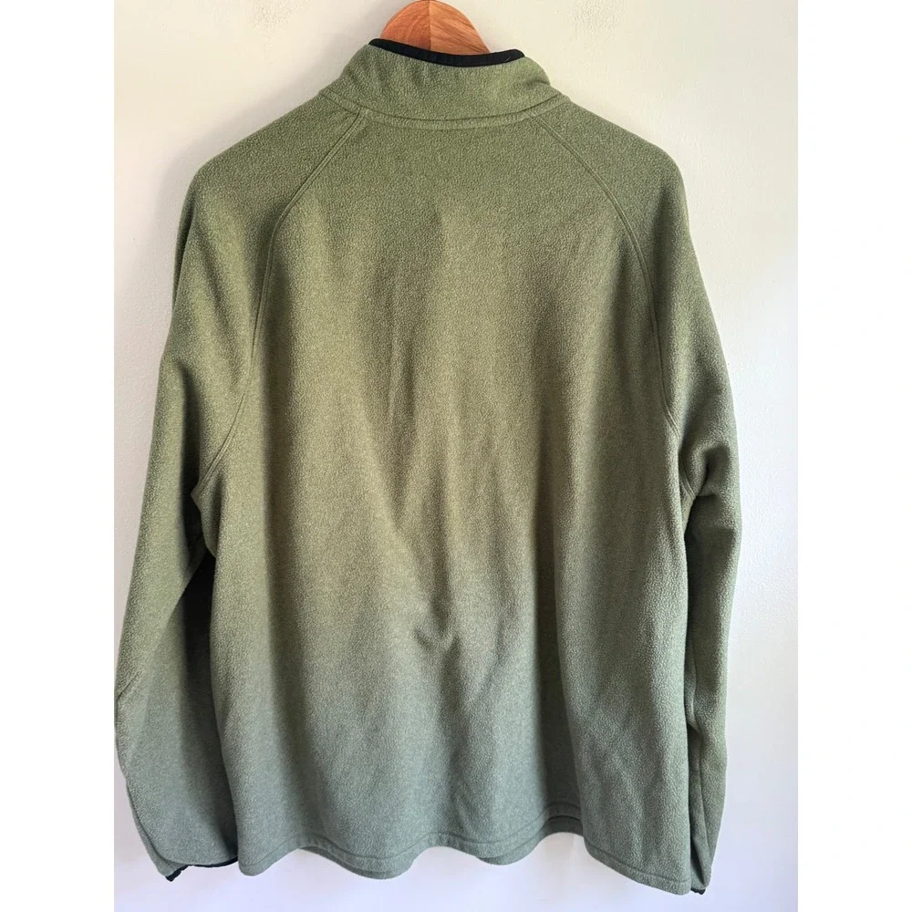 LL Bean Mens XXL Tall Fleece Pullover Snap Mock Neck Green Slightly Fitted
